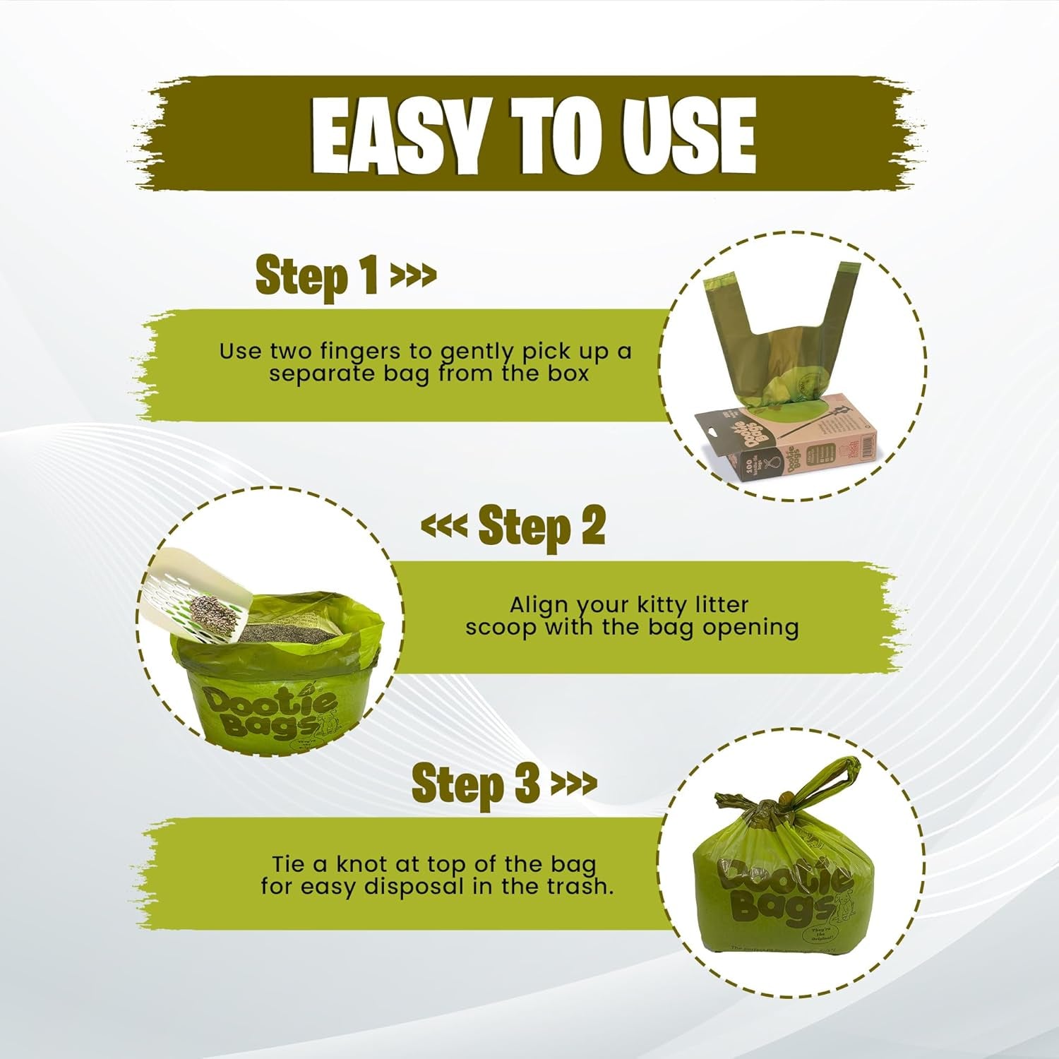 Dootie Bags® Medium-Large Poop Bags, 100 Count, with Tie Handles and Gussets. Strong and Leakproof. Made with Corn Starch. Fits  Pooper Scoopers.