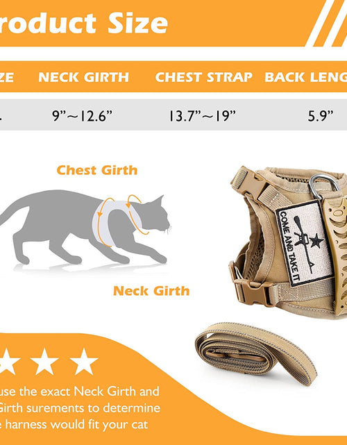 Load image into Gallery viewer, Tactical Cat Harness and Leash Set for Walking Escape Proof, Adjustable Large Cat Vest Harness with Molle Patches, Soft Mesh Padding, Rubber Handle Easy to Control
