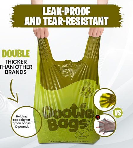 Dootie Bags® Medium-Large Poop Bags, 100 Count, with Tie Handles and Gussets. Strong and Leakproof. Made with Corn Starch. Fits  Pooper Scoopers.