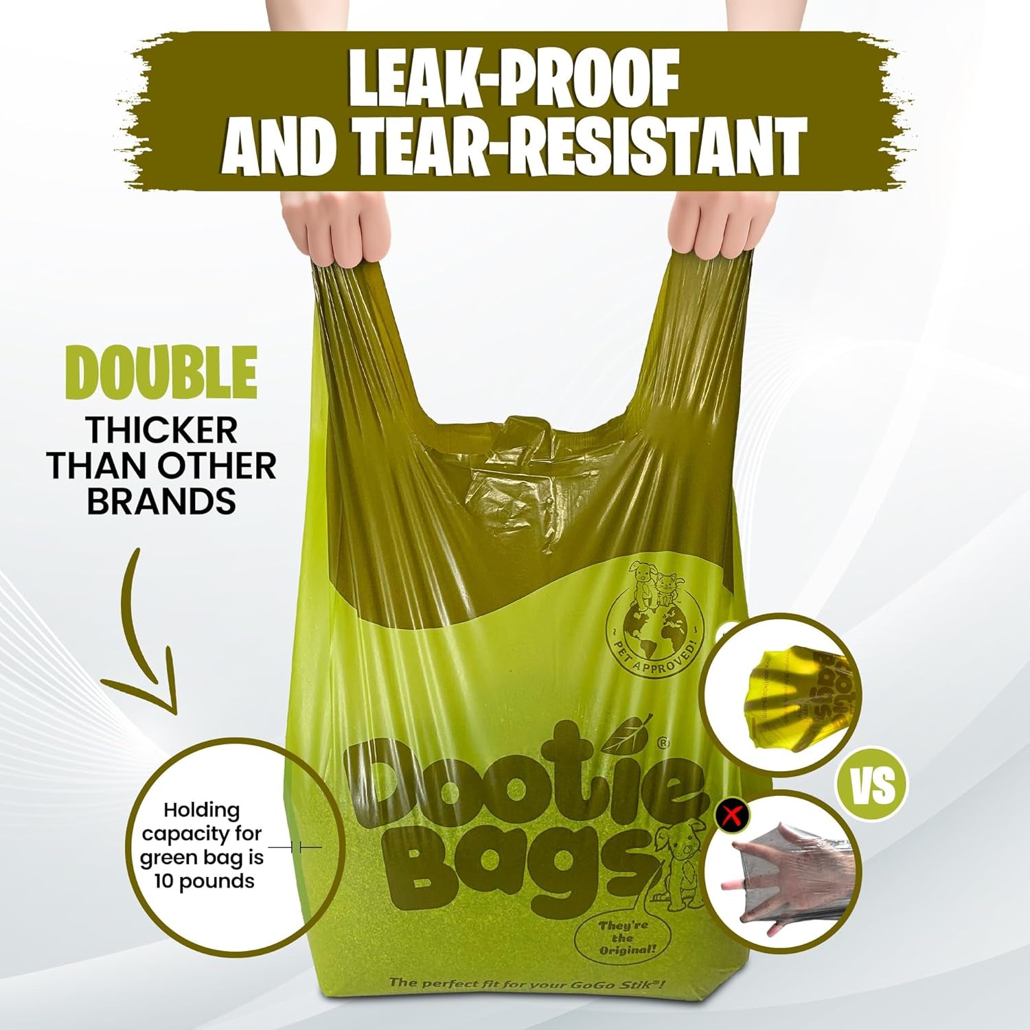 Dootie Bags® Medium-Large Poop Bags, 100 Count, with Tie Handles and Gussets. Strong and Leakproof. Made with Corn Starch. Fits  Pooper Scoopers.