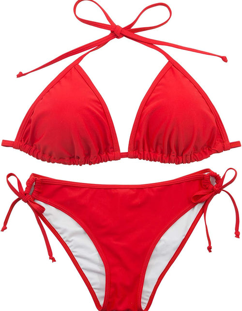 Load image into Gallery viewer, Women Tie Side Bottom Padded Top Triangle Bikini String Bathing Suit Two Piece Swimsuit
