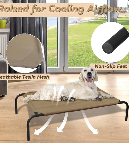 Heavy Duty Steel-Framed Portable Elevated Pet Bed, Elevated Cooling Pet Cot