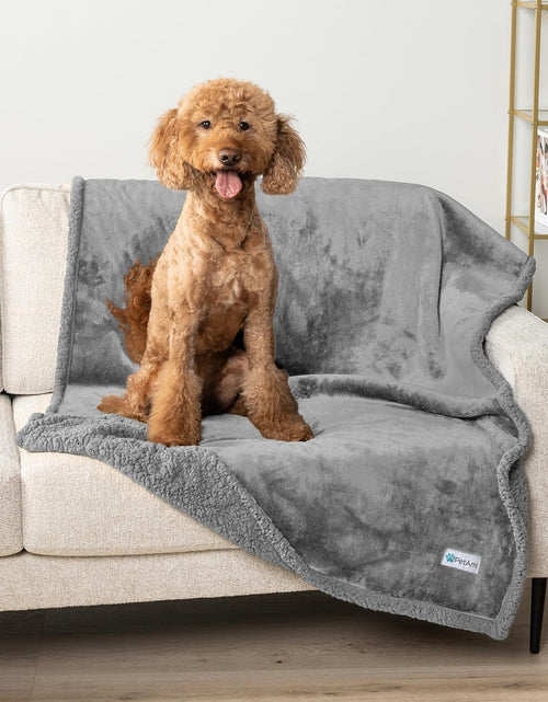 Load image into Gallery viewer, Waterproof Dog Blanket for Queen Bed Large XL Dog Throw for Couch Cover Leakproof Furniture Protection, Sherpa Fleece, Reversible Soft Washable 90X90 Light Gray
