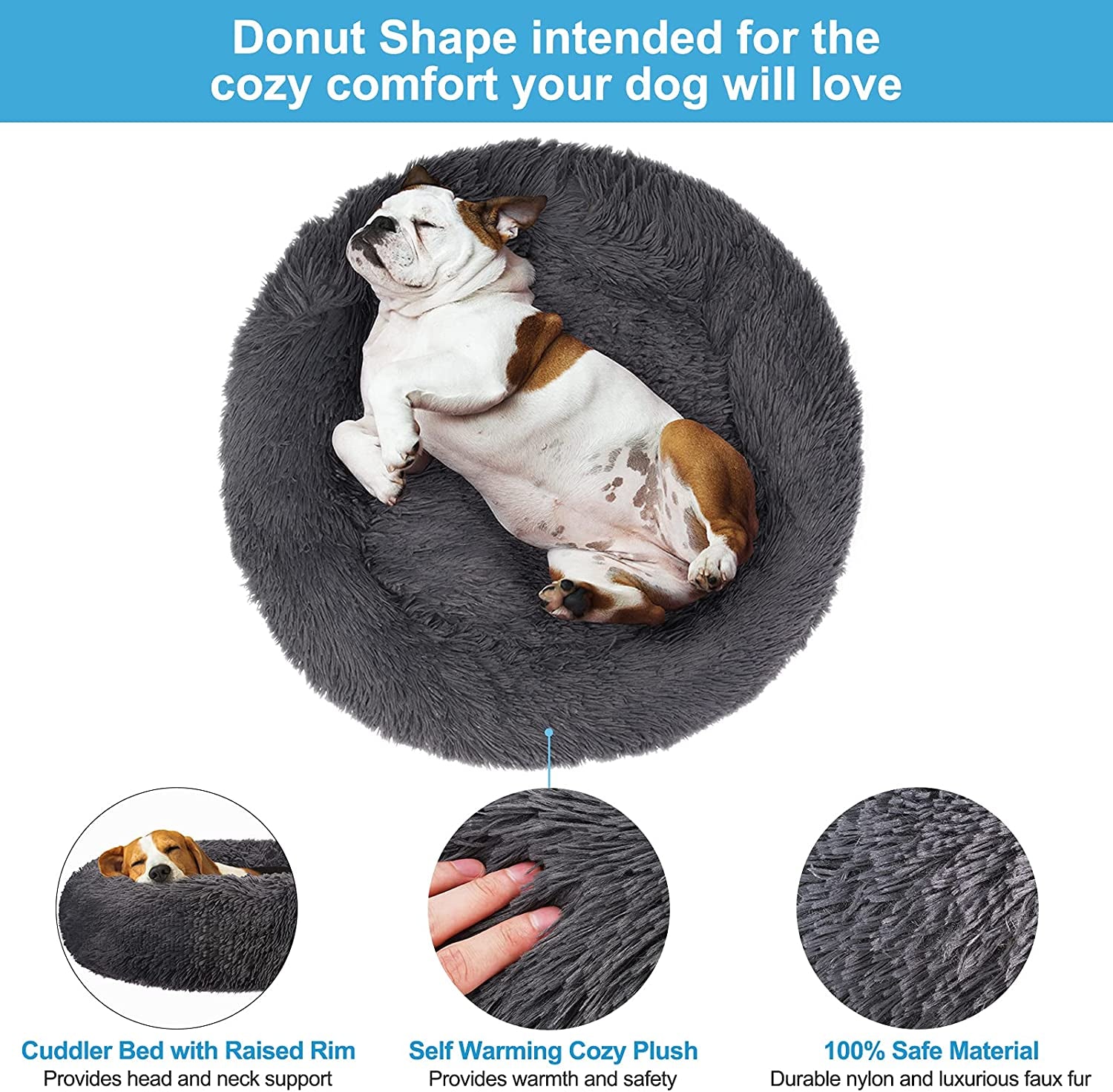 Dog Bed, Dog Beds for Medium Dogs, Small Outdoor Dog Beds, Washable Dog Bed and Cat Bed, Faux Fur Pet Bed, Anti-Slip Dog Bed Cat Bed