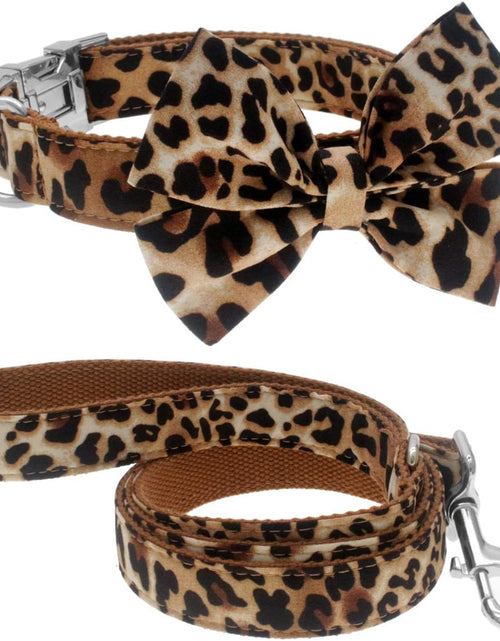 Load image into Gallery viewer, Dog Collar with Bow, Cotton &amp; Webbing, Detachable Bowtie Dog Collar, Adjustable Dog Collars and Leash for Small Medium Large Dogs (S, Leopard Print)
