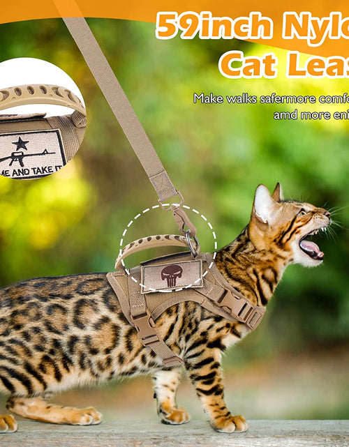 Load image into Gallery viewer, Tactical Cat Harness and Leash Set for Walking Escape Proof, Adjustable Large Cat Vest Harness with Molle Patches, Soft Mesh Padding, Rubber Handle Easy to Control
