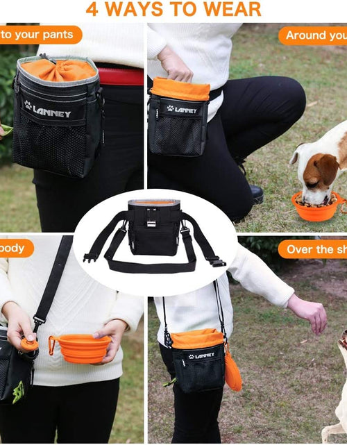 Load image into Gallery viewer, Dog Treat Pouch for Training, Dog Treat Bag for Pet Training - 3 Ways to Wear with Shoulder Strap, Clicker, Tote Carry Kibble Snacks Toys to Reward Walking, Metal Clip, Waist Belt, Poop Bag Dispenser
