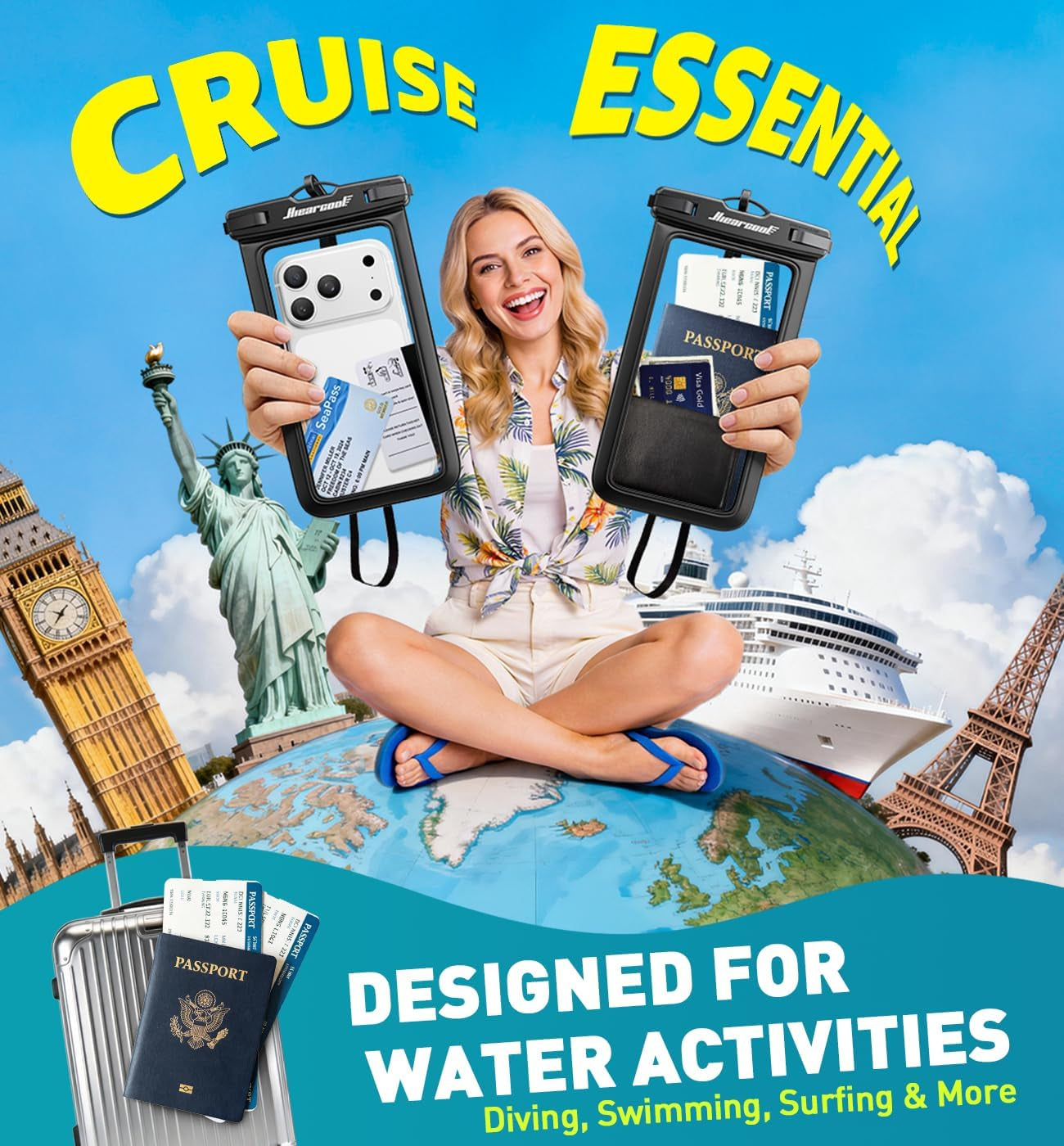 Waterproof Phone Pouch, Waterproof Phone Case for Iphone 15 14 13 12 Pro Max XS Samsung, IPX8 Cellphone Dry Bag Beach Essentials 2Pack-8.3"