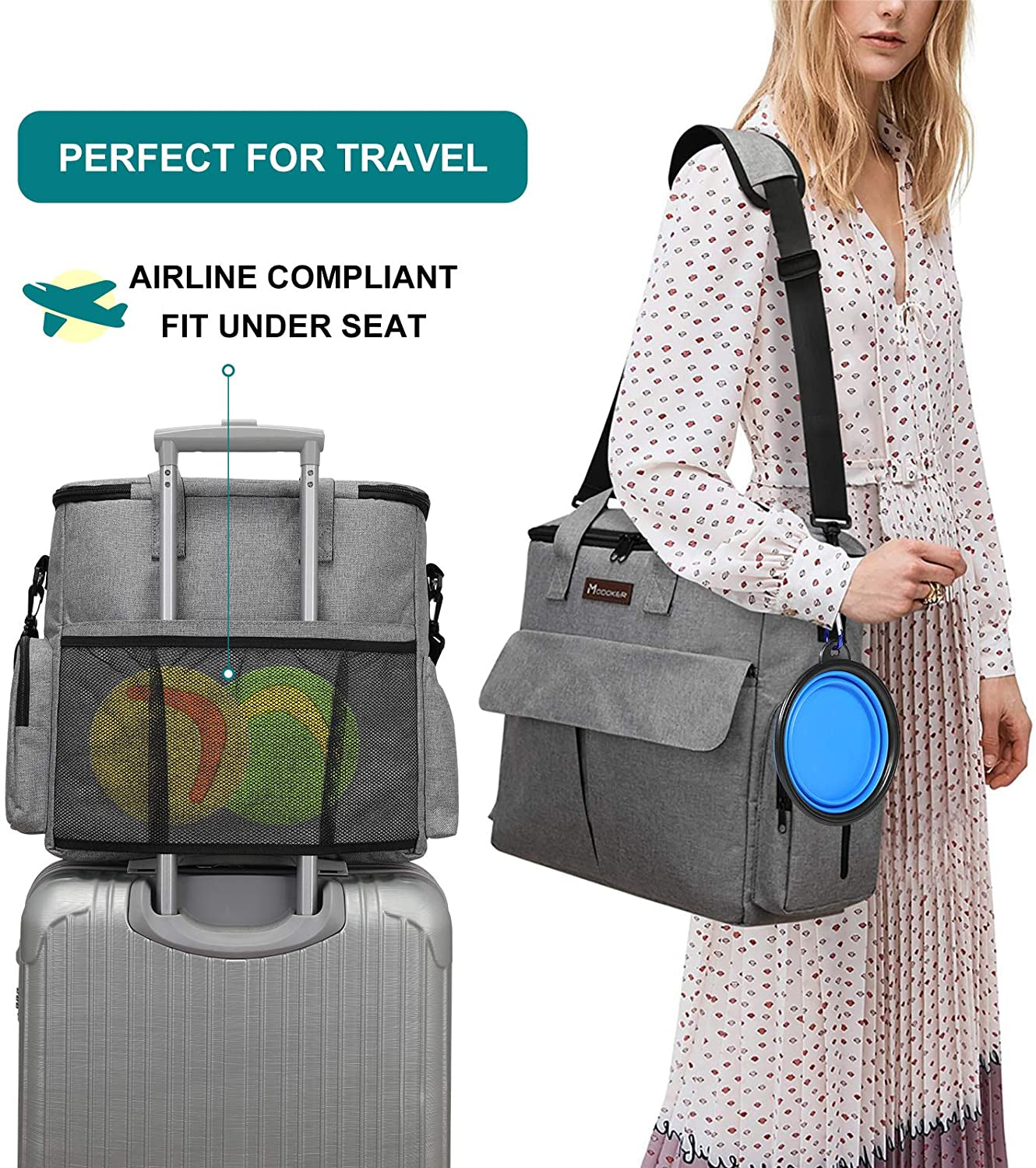 Airline Approved Pet Travel Bag, Weekend Dog Travel Set for Dog and Cat, Airline Approved Tote Organizer with Multi-Function Pockets