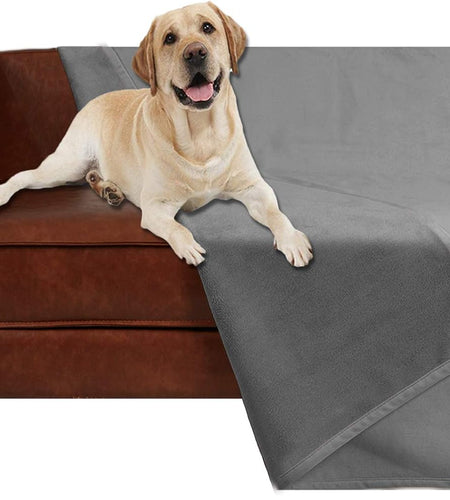 Pet Bed Blanket Reversible 100% Waterproof Velvet Super Soft for Sofa and Bed (40X60 Inches, Light Grey+Grey)