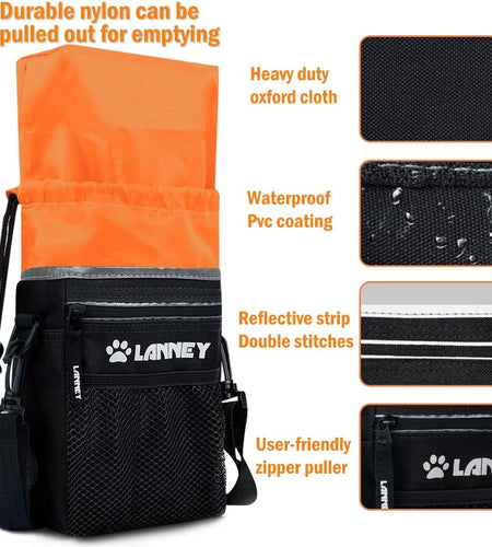 Dog Treat Pouch for Training, Dog Treat Bag for Pet Training - 3 Ways to Wear with Shoulder Strap, Clicker, Tote Carry Kibble Snacks Toys to Reward Walking, Metal Clip, Waist Belt, Poop Bag Dispenser