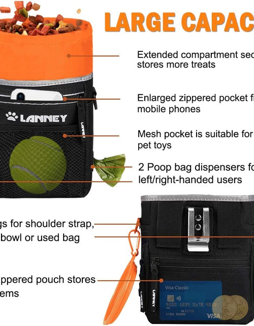 Load image into Gallery viewer, Dog Treat Pouch for Training, Dog Treat Bag for Pet Training - 3 Ways to Wear with Shoulder Strap, Clicker, Tote Carry Kibble Snacks Toys to Reward Walking, Metal Clip, Waist Belt, Poop Bag Dispenser
