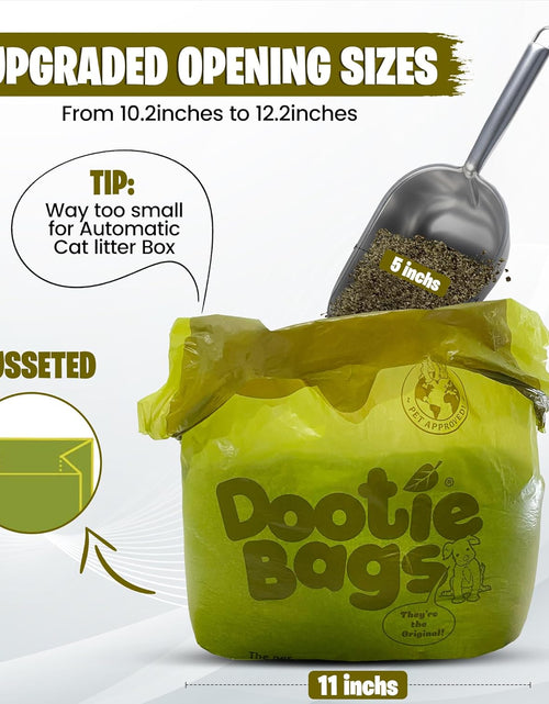 Load image into Gallery viewer, Dootie Bags® Medium-Large Poop Bags, 100 Count, with Tie Handles and Gussets. Strong and Leakproof. Made with Corn Starch. Fits  Pooper Scoopers.

