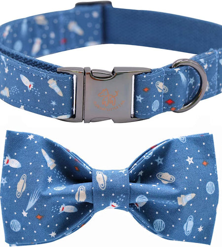 Dog Collar with Bow, Cotton & Webbing, Bowtie Dog Collar, Adjustable Dog Collars for Small Medium Large Dogs and Cats