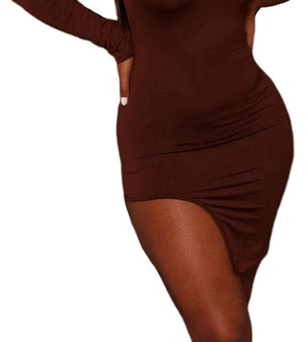 Classy One Shoulder Long Sleeve Bodycon Side Slit Party Dresses Clubwear