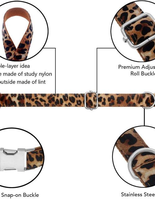 Load image into Gallery viewer, Dog Collar with Bow, Cotton &amp; Webbing, Detachable Bowtie Dog Collar, Adjustable Dog Collars and Leash for Small Medium Large Dogs (S, Leopard Print)
