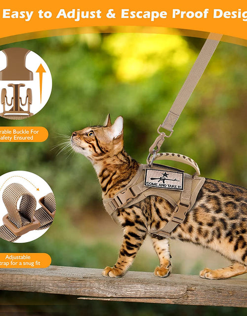 Load image into Gallery viewer, Tactical Cat Harness and Leash Set for Walking Escape Proof, Adjustable Large Cat Vest Harness with Molle Patches, Soft Mesh Padding, Rubber Handle Easy to Control
